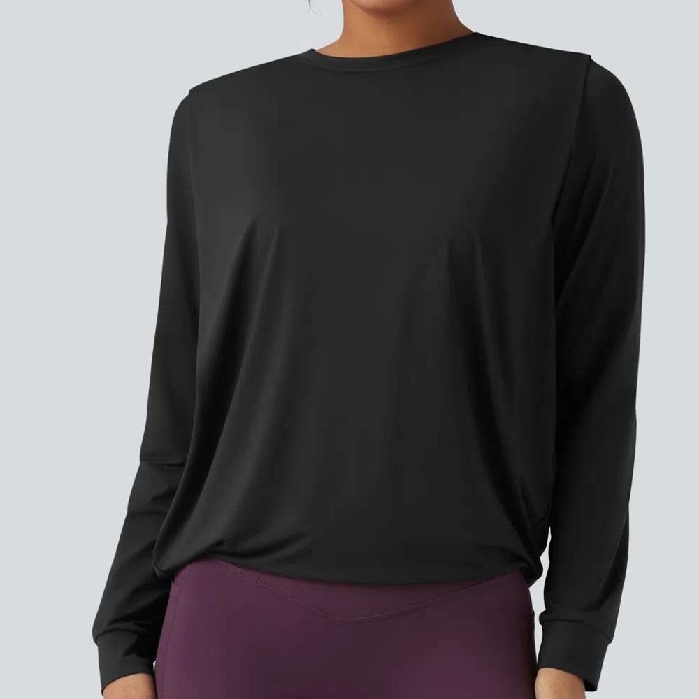 Halara Womens Black Long Sleeve Crew Neck Athletic Top Size M 02837004 NWT - Picture 3 of 8